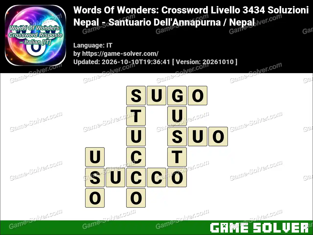Words Of Wonders: Crossword Livello 3434 Soluzioni – Nepal – Santuario Dell’Annapurna / Nepal